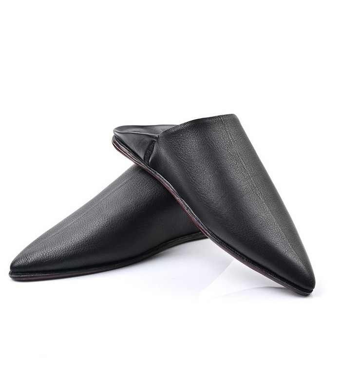 Moroccan Premium Babouche Leather Black acendya–arabesk_1